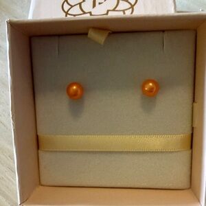 Vibrant Orange Pearl Stud Earrings